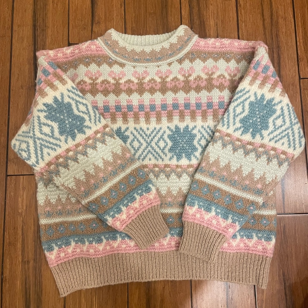 Stefanel Pink and Cream Patterned Sweater